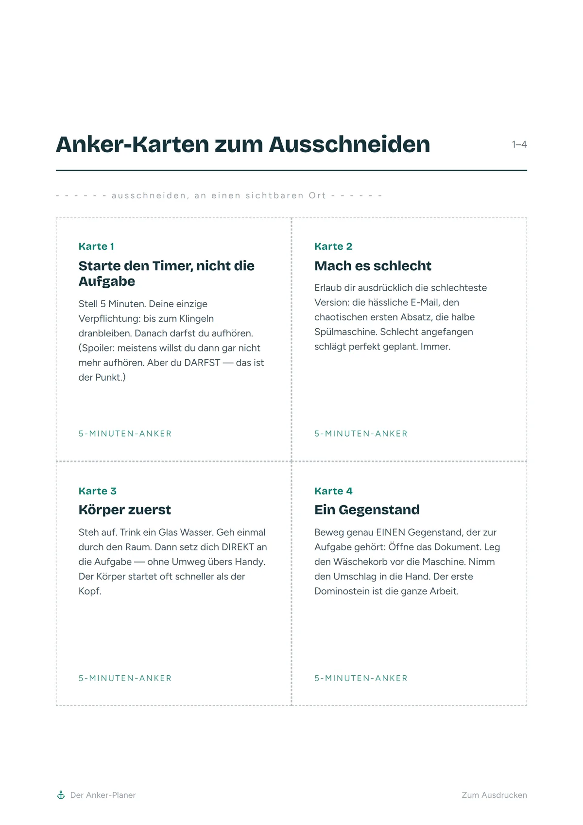 Die 5-Minuten-Anker-Karten zum Ausschneiden — aus dem Anker-Planer