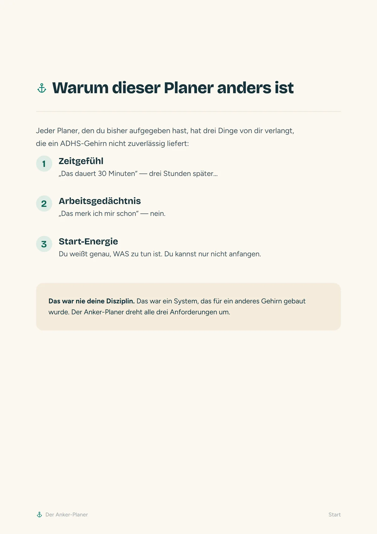 Warum dieser Planer anders ist — Seite aus dem Anker-Planer